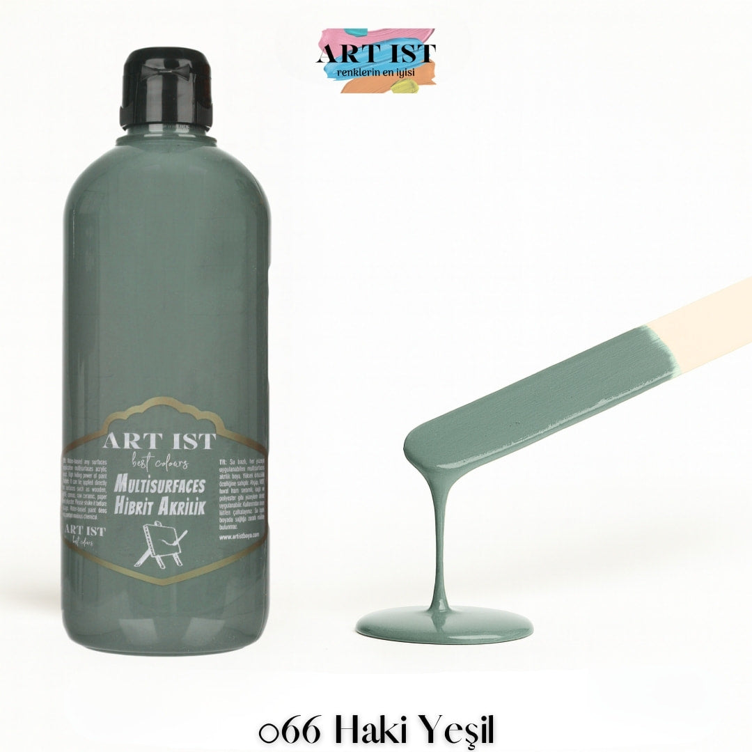 ART IST Multisurfaces Hibrit Akrilik Boya 500ml – 066 Haki Yesil