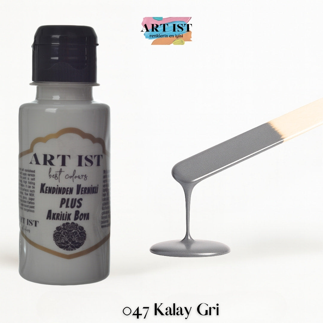 Kendinden Vernikli PLUS Vernikli Akrilik Boya 100ml – 047 Kalay Gri
