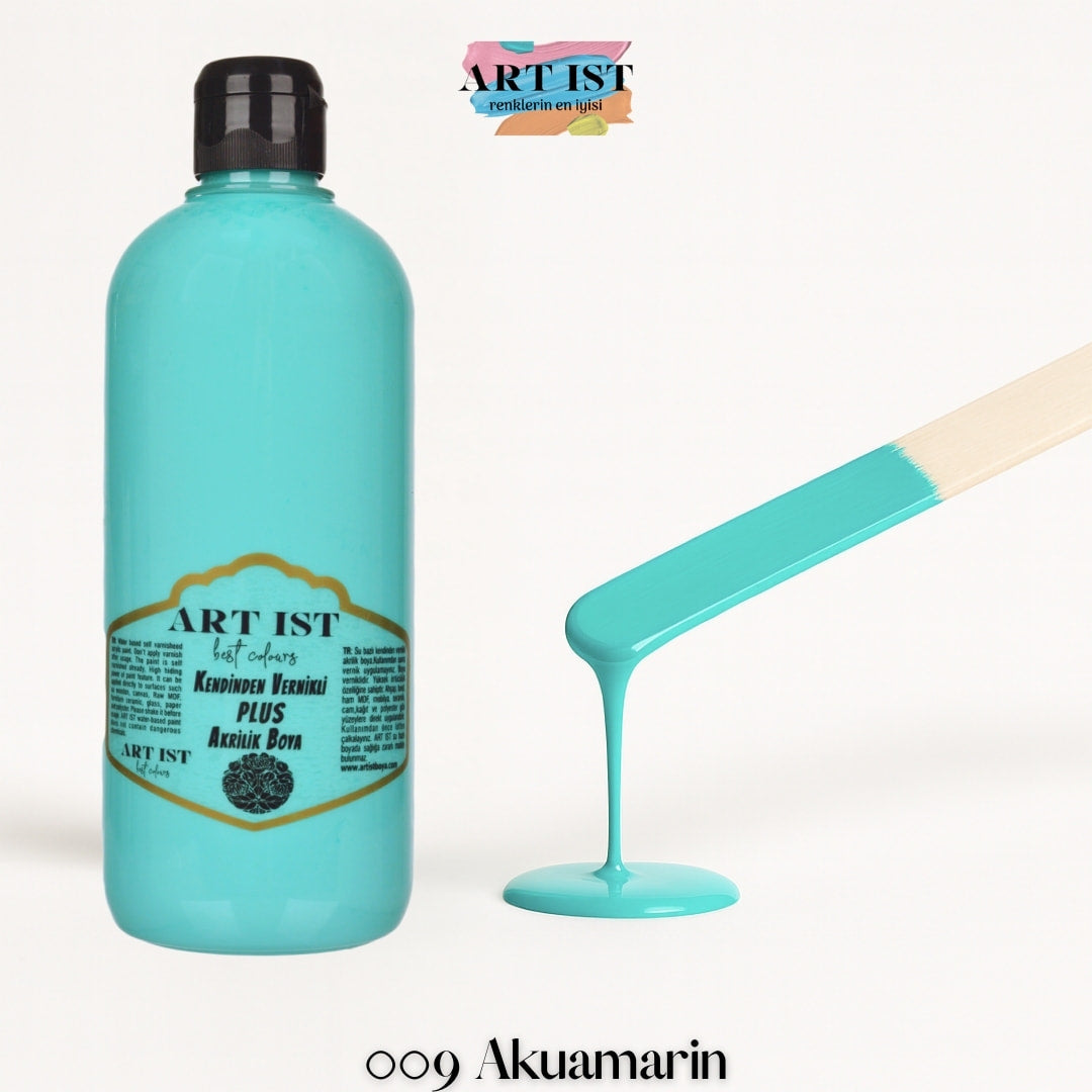 Kendinden Vernikli PLUS Vernikli Akrilik Boya 500ml – 009 Akuamarin