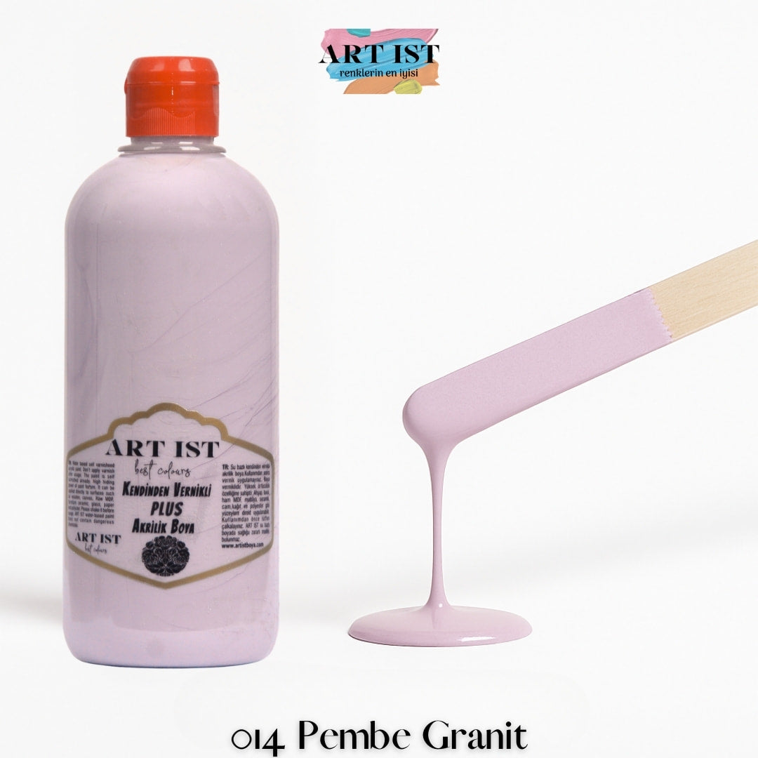 Kendinden Vernikli PLUS Vernikli Akrilik Boya 500ml – 014 Pembe Granit