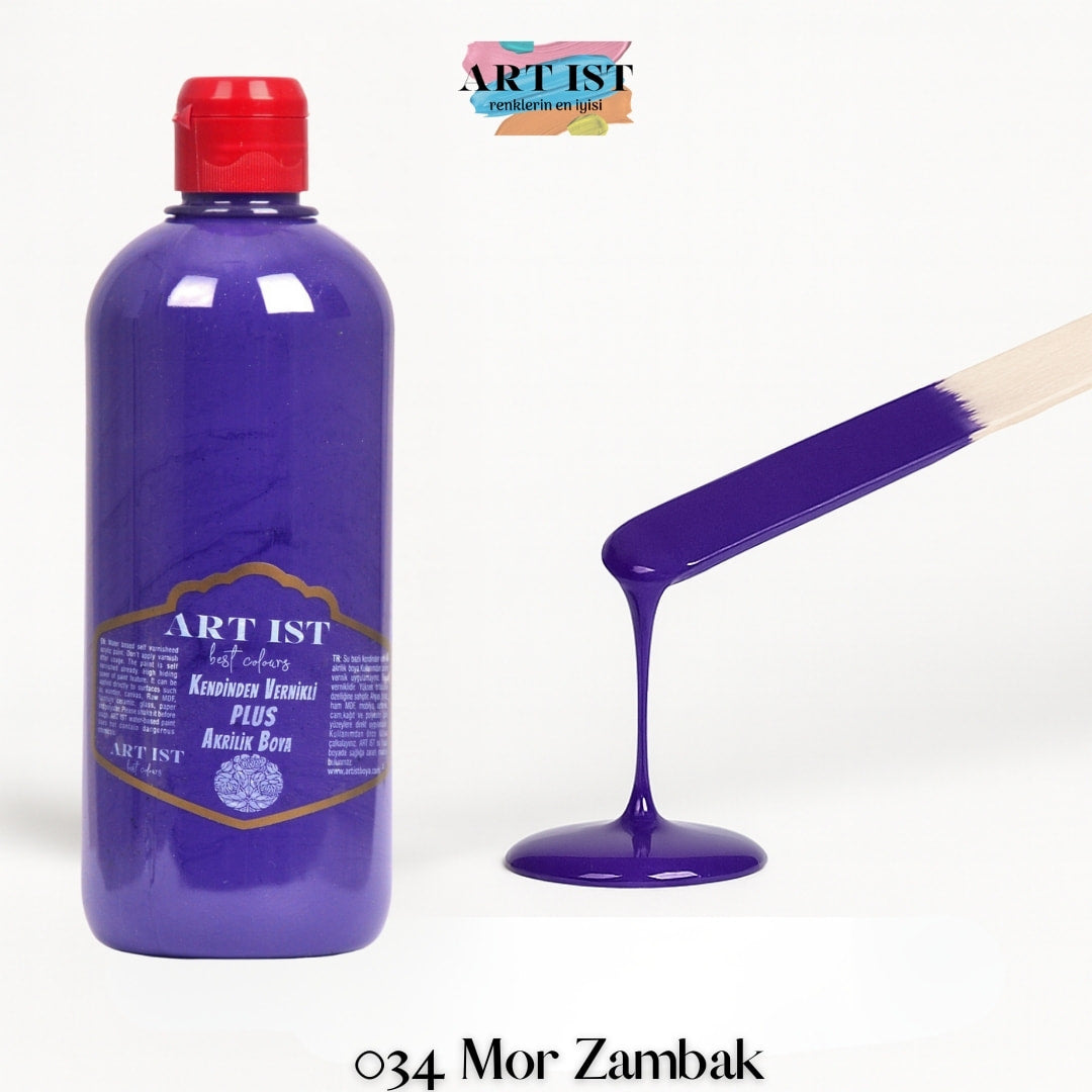 Kendinden Vernikli PLUS Vernikli Akrilik Boya 500ml – 034 Mor Zambak