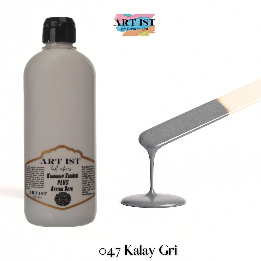Kendinden Vernikli PLUS Vernikli Akrilik Boya 500ml – 047 Kalay Gri