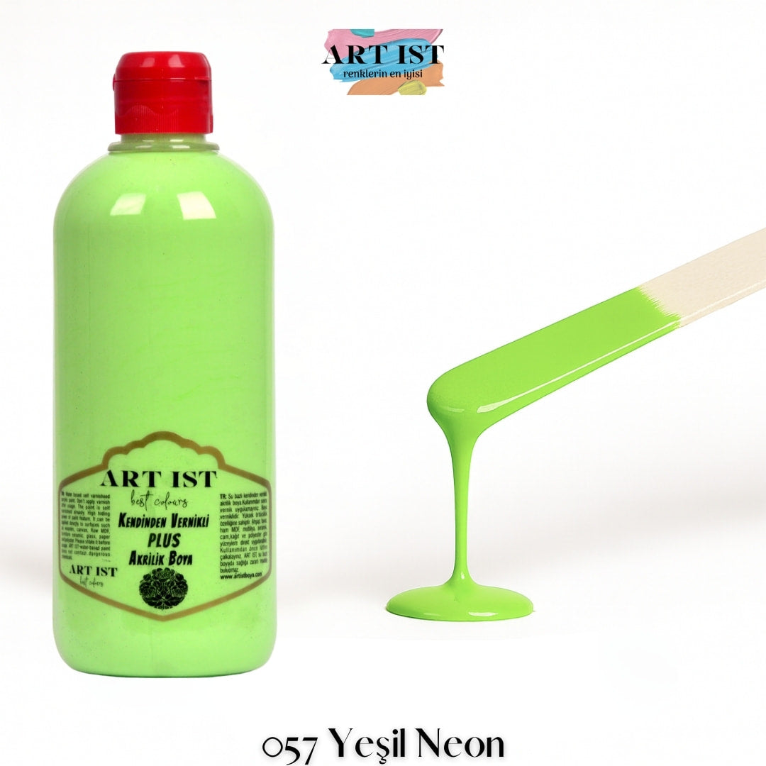 Kendinden Vernikli PLUS Vernikli Akrilik Boya 500ml – 057 Yesil Neon