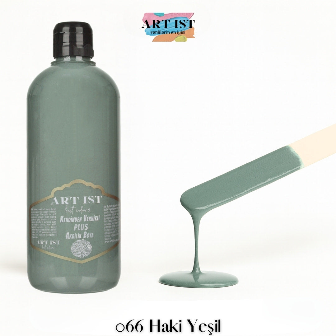 Kendinden Vernikli PLUS Vernikli Akrilik Boya 500ml – 066 Haki Yesil